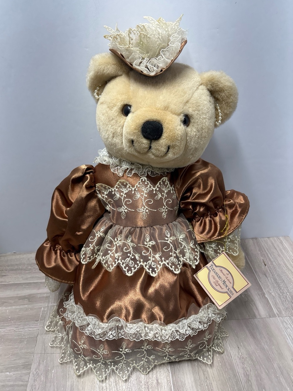 Vintage 1991 Anco Victorian Teddy Bear Plush Stuffed Animal Brown Dress With Tag